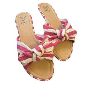 Beast Fashion Pink & White Linen Striped Sandals Summer Vacation Beach size 11